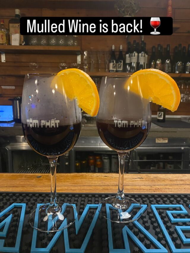 Warm up with our house-made mulled wine, gently simmered with fragrant spices, citrus, and red wine for the ultimate cosy winter sip. Rich, aromatic, and perfect for chilly Melbourne evenings. 
Available for a limited time at Tom Phat.